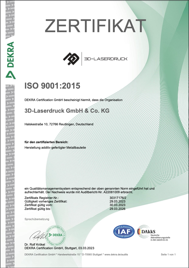 3d Laserdruck - Zertifikat